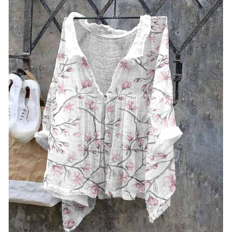 Women's Blouse Floral Stylish Casual 3/4 Length Sleeve V Neck Regular Tops Daily Holiday Beach Wear Tie Front Print White Pink Purple Khaki Beige Summer Spring4