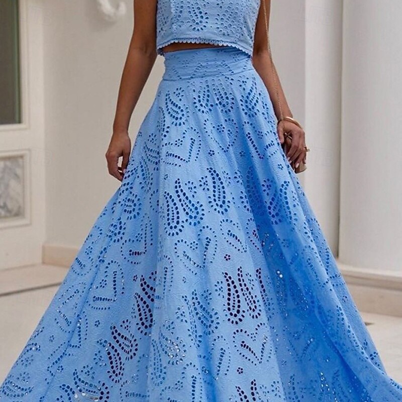 Women's Long Dress Maxi Dress Two Piece Dress Elegant Fashion Vacation Date Going out Regular Fit Plain Sleeveless Crew Neck Black White Yellow Pink Summer3