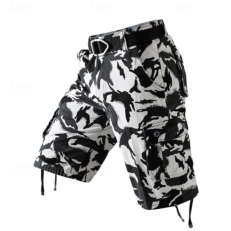 Men's Cargo Shorts Outdoor Shorts Camping Shorts Camo Shorts Hiking Shorts Multi Pocket Straight Leg Camouflage Moisture Wicking Wearable Knee Length Outdoor Casual Daily Fashion Streetwear Black