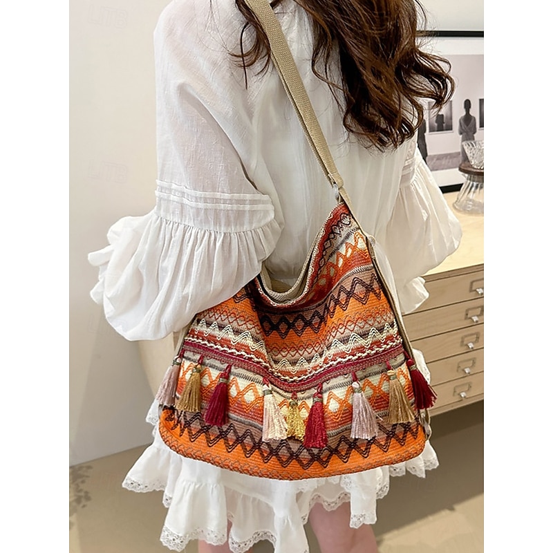 Women's Bohemian Ethnic Embroidery Tassel Shoulder Bag - Multiple carrying methods, can be used as a backpack, suitable for casual travel, festivals and daily wear
