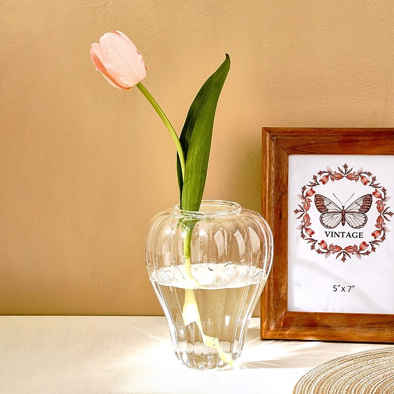 Pumpkin Striped Glass Vase – Decorative Indoor Hydroponic Planter for Flowers & Pothos, Elegant Tabletop Decoration for Home & Dining Room4