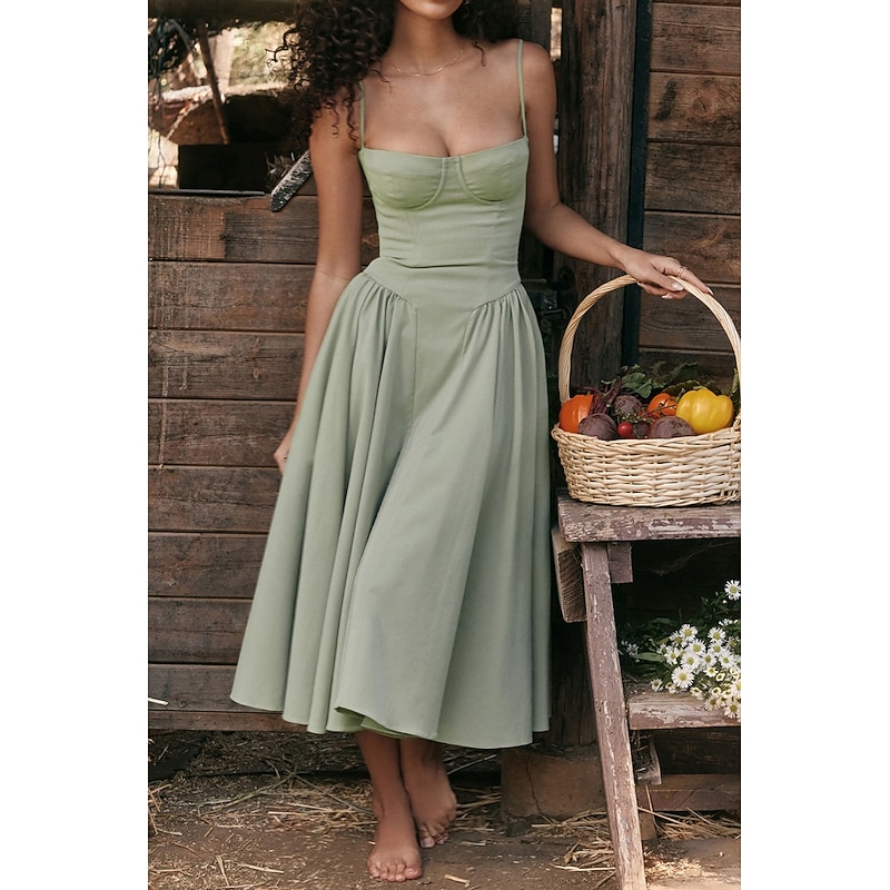 Women's Midi Dress White Dress Graduation Dress Slip Dress Fashion Modern Birthday Graduation Date Regular Fit Plain Sleeveless Spaghetti Strap Black Yellow Light Green Red Summer2