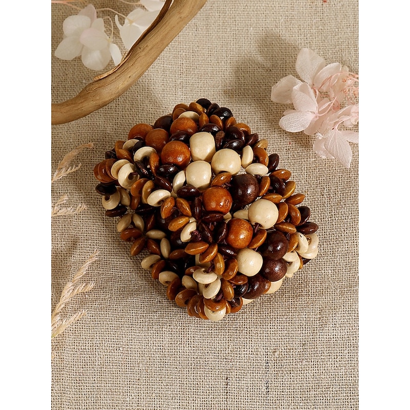 Handmade Wooden Beaded Bracelet for Women - Boho Chunky Stretch Bracelet, Natural Vintage Ethnic Style Women's Jewelry, Casual and Beach Accessories3
