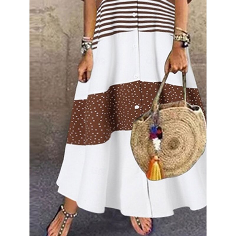 Women's Maxi Dress T Shirt Dress Tee Dress A Line Dress Fit And Flare Dress Casual Daily Regular Fit Graphic Half Sleeve V Neck Black Blue Brown Green Summer2
