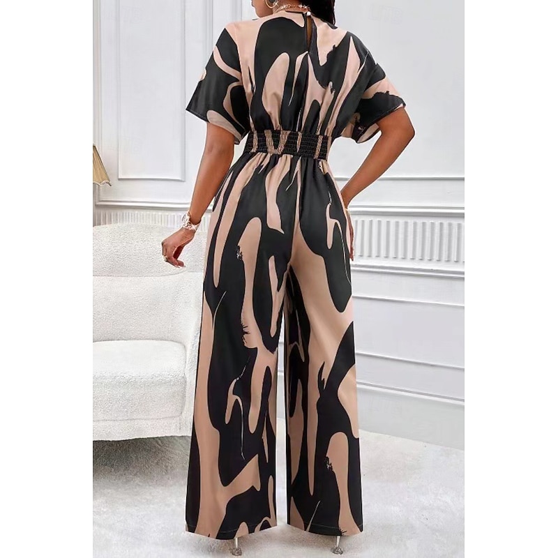Women's Normal Jumpsuit Streetwear Geometric Half Sleeve Batwing Sleeve V Neck Print Street Daily Loose Fit Brown Green Apricot Summer