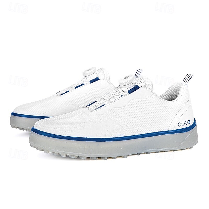 Men's Ultra-Light White Golf Shoes with Blue Accents, Microfiber Material, Comfortable Fit for Pro Golfers4