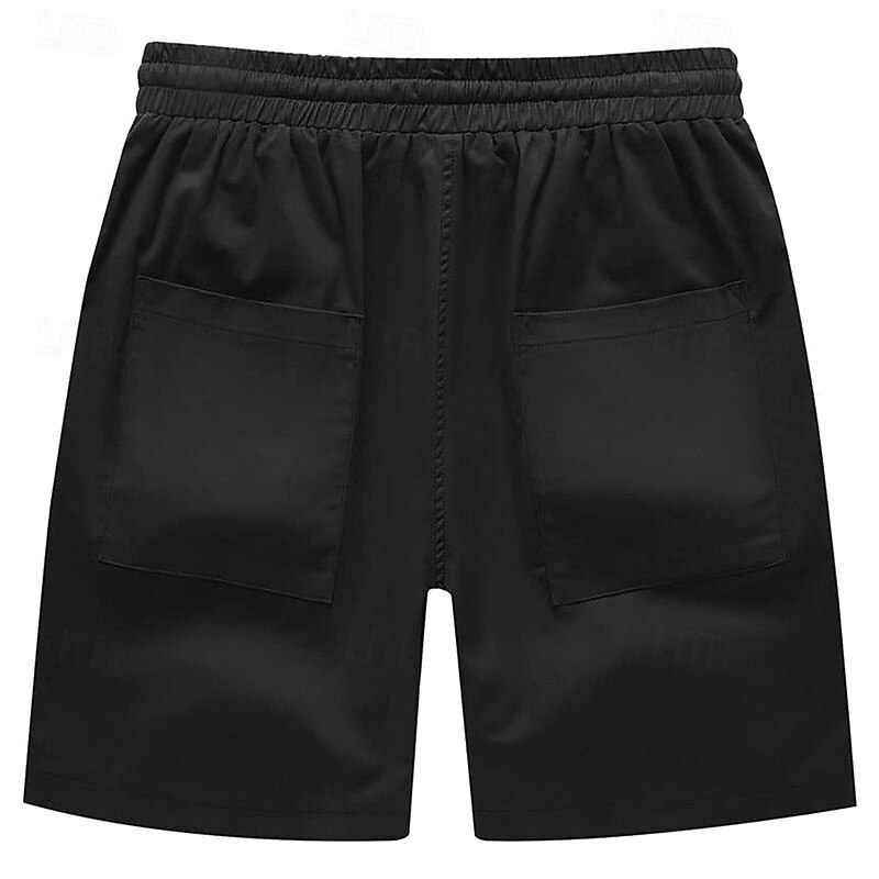 Men's Cargo Shorts Summer Shorts Bermuda shorts Casual Shorts Drawstring Multi Pocket Straight Leg Plain Breathable Moisture Wicking Knee Length Outdoor Casual Running Fashion Streetwear Black White3