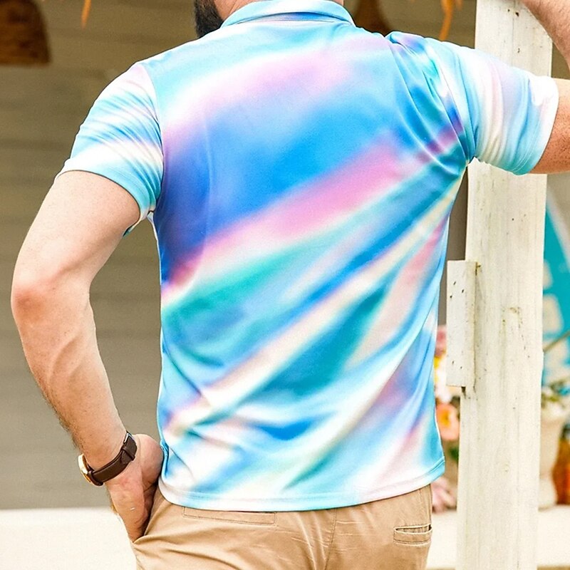 Men's Color Gradient Polo Short Sleeve Polo Shirts Collared Shirts Casual School Outdoor Daily Wear Home Wear 3D Print Summer Spring Fall Blue2