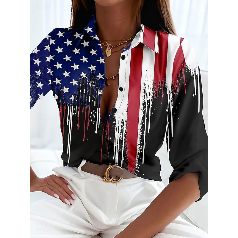 Women's Patriotic Shirt Graphic Flag Casual Red White And Blue Regular Tops Work Daily s Print Red Spring Fall Winter