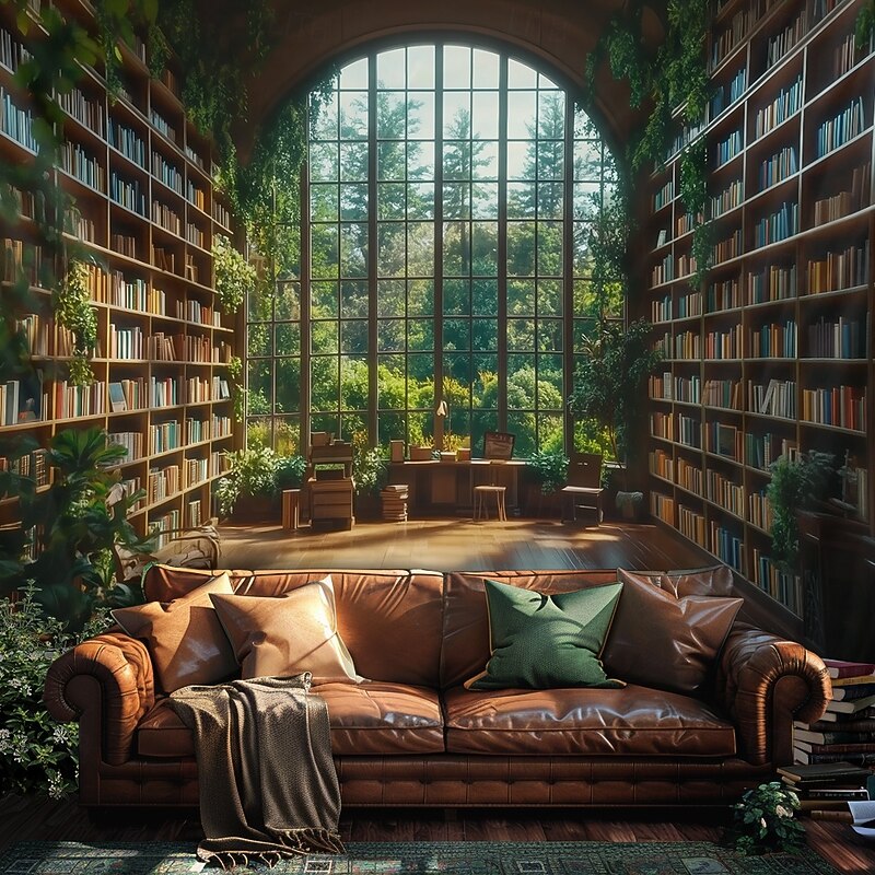 Landscape Forest Bookshelves Hanging Tapestry Wall Art Large Tapestry Mural Decor Photograph Backdrop Blanket Curtain Home Bedroom Living Room Decoration4