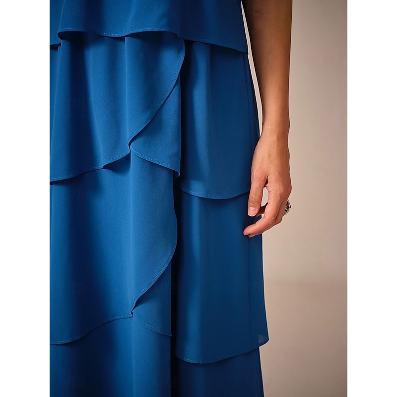 Women's Knee Length Dress Chiffon Dress Elegant Stylish Flowy Wedding Wedding Guest Loose Fit Solid Color Short Sleeve V Neck Royal Blue Summer Spring2