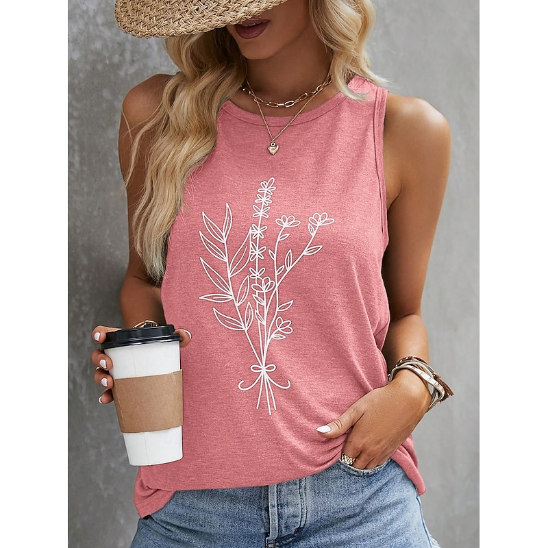 Women's Camisole Tank Top Graphic Letter Stylish Casual Sleeveless Crew Neck Regular Tops Daily Print White Pink Orange Green Summer