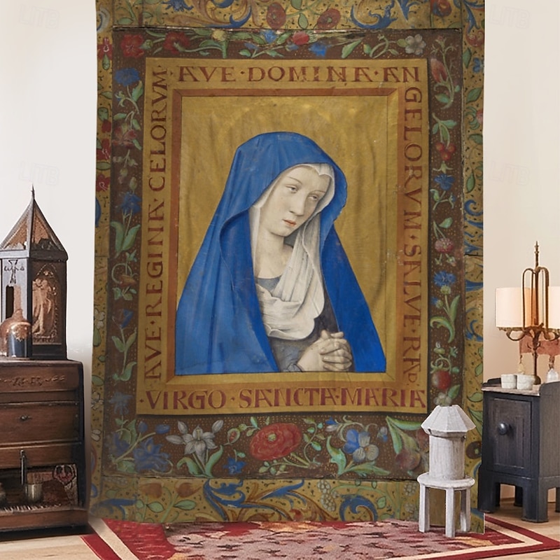 Medieval Tapestry Middle Age Tapestry Gothic Art Wall Art Large Tapestry Mural Decor Photograph Backdrop Blanket Curtain Home Bedroom Living Room Decoration Feuillet enluminé Vierge d'intercession3