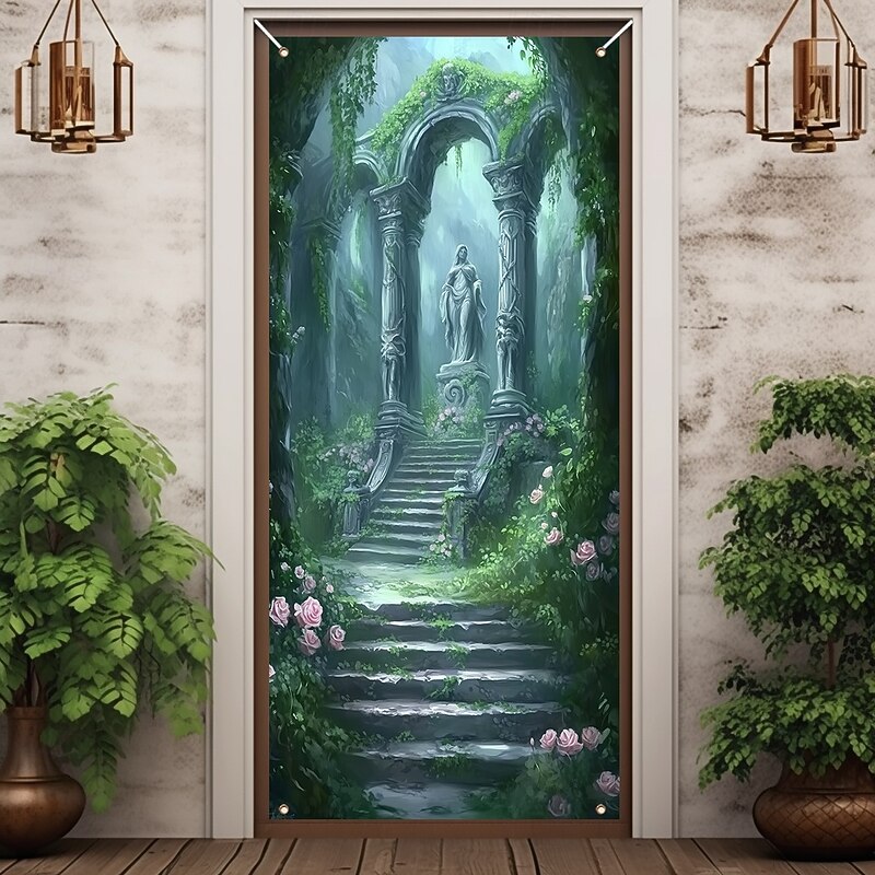 Landscape Stone Cave Door Decorations Door Covers Door Tapestry Door Curtain Decoration Backdrop Indoor/Outdoor Door Banner for Front Door Farmhouse