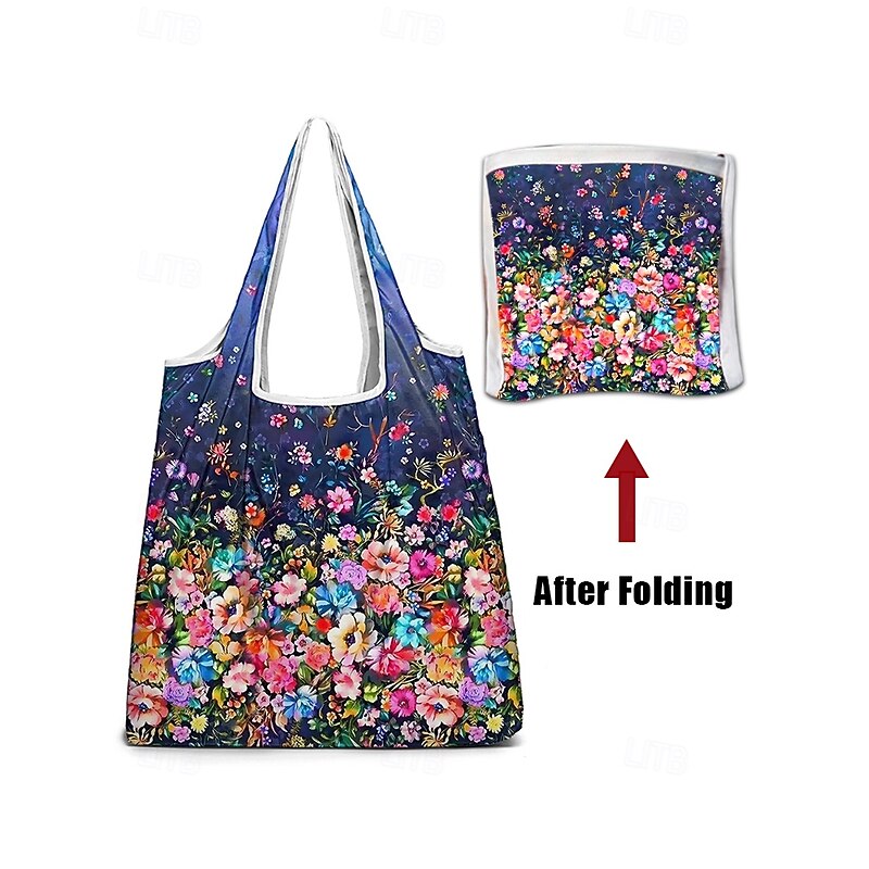 Large Capacity Foldable Shopping Bag – Reusable Floral Print Tote, Eco-Friendly Lightweight Grocery Bag for Women, Travel, and Daily Use3