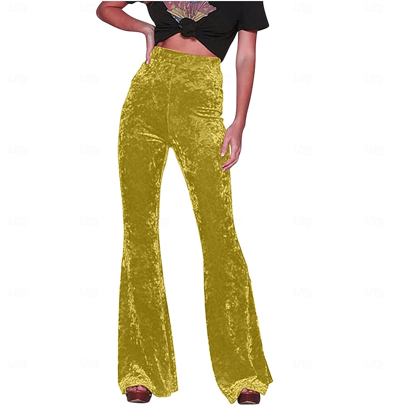 Retro Vintage 1960s Hippie Long Length Bell Bottom Pants Flared Trousers Hippie Solid Color Fancy Dress Women's Carnival Daily Wear Pride Parade Pride Month Adults' Pants