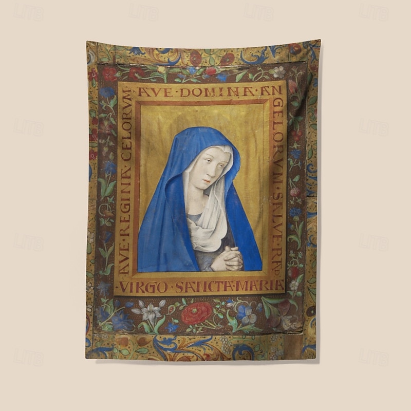 Medieval Tapestry Middle Age Tapestry Gothic Art Wall Art Large Tapestry Mural Decor Photograph Backdrop Blanket Curtain Home Bedroom Living Room Decoration Feuillet enluminé Vierge d'intercession2