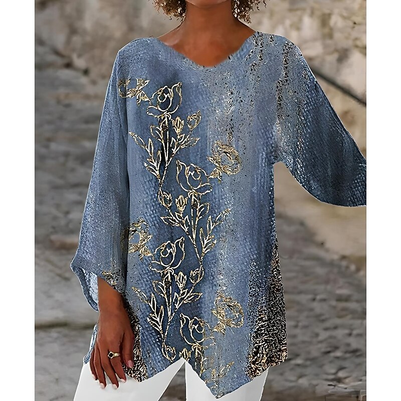 Women's Blouse Long Sleeve Asymmetrical Hem Ombre Bohemia Daily Hawaiian V Neck Regular Tops Daily Holiday Beach Wear Asymmetric Hem Pink Sky Blue Dusty Blue Green Summer Spring4