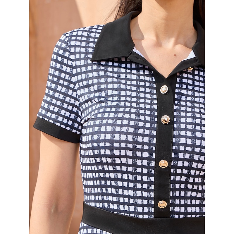 Women's Golf Dress Black Short Sleeve Ladies Golf Attire Clothes Outfits Wear Apparel3