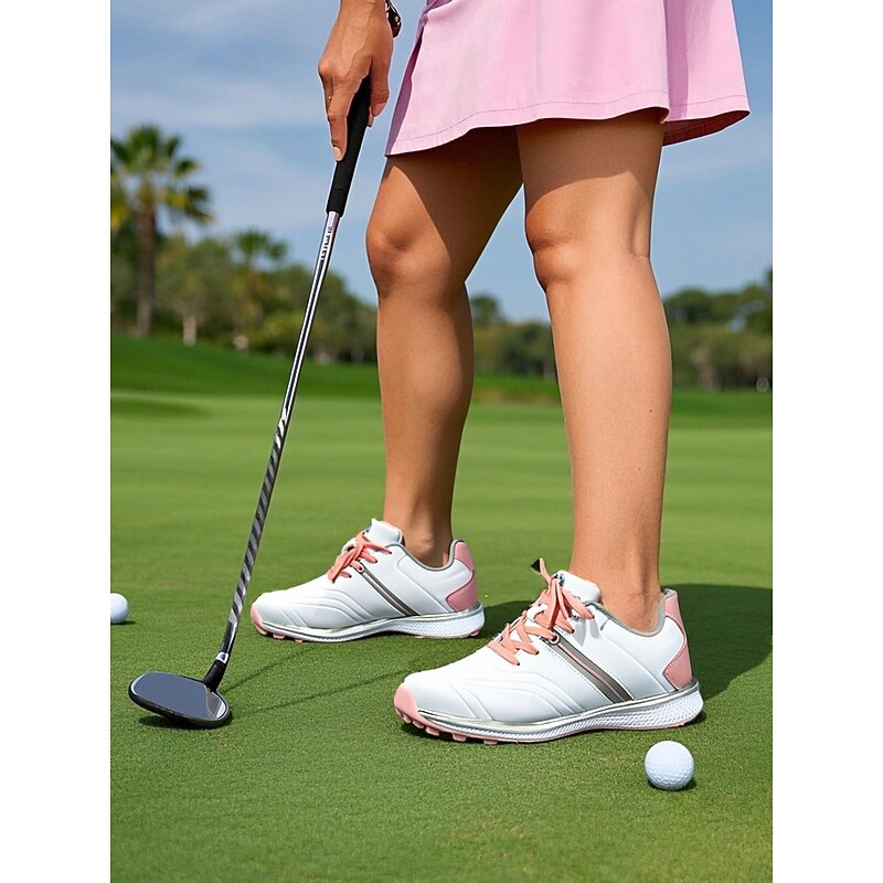 Sophisticated White and Pink Women's Golf Shoes - Sleek Design with Superior Traction, Ideal for All-Day Comfort on the Golf Course