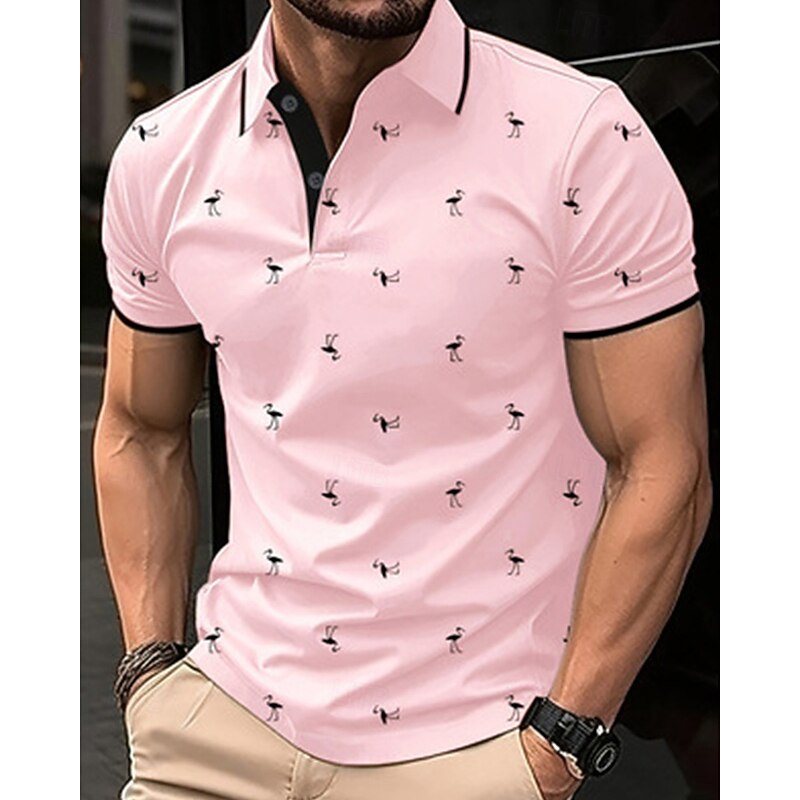 Men's Golf Shirt Golf Polos Shirts Work Casual Lapel Short Sleeve Basic Modern Flamingo Buttons Summer Spring Regular Fit Lake blue Wine Dark Red Pink Dark Pink Blue Golf Shirt