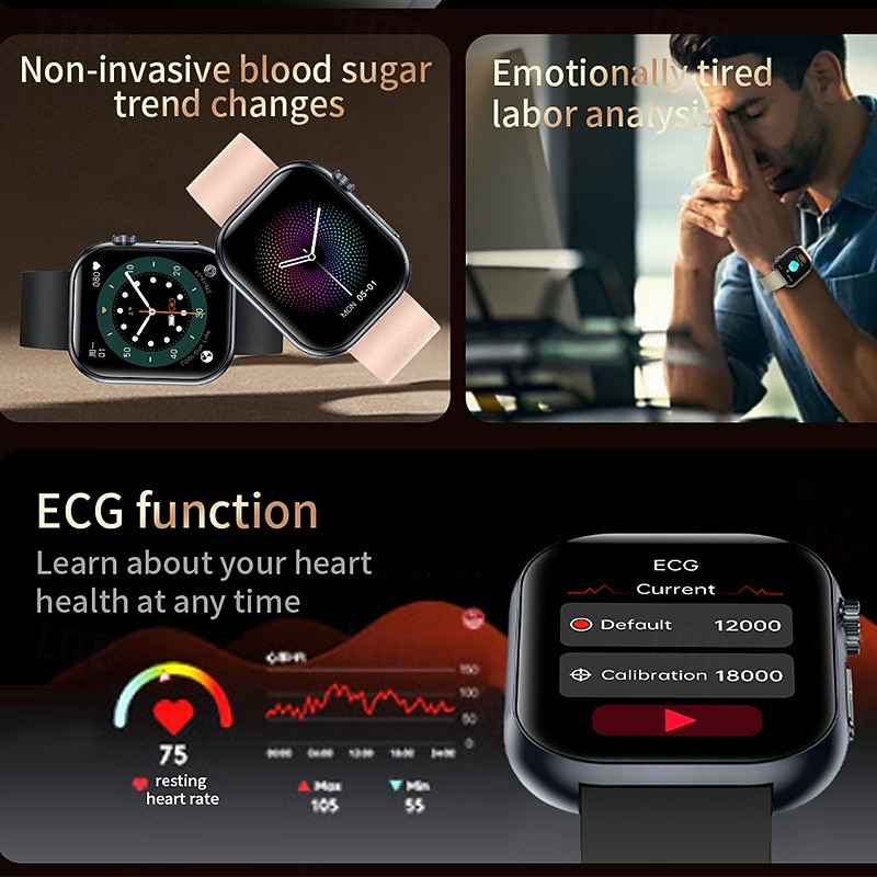 iMosi ET587 Smart Watch 1.96 inch Smartwatch Fitness Running Watch Bluetooth ECG+PPG Temperature Monitoring Pedometer Compatible with Android iOS Women Men Hands-Free Calls Waterproof Media Control2