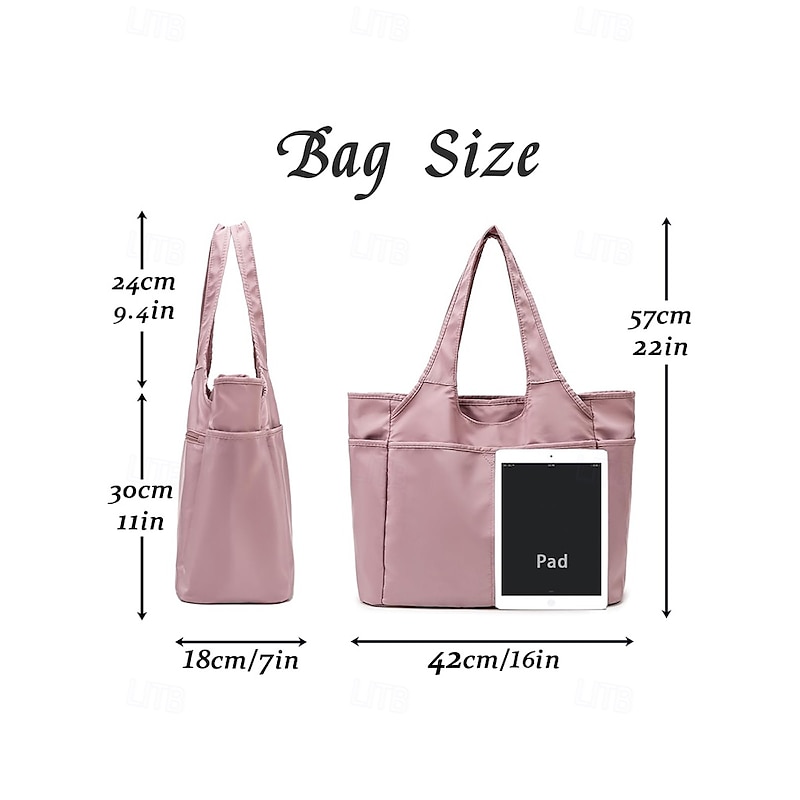 Large Waterproof Tote Bag with Multiple Pockets – Lightweight Nylon Shoulder Bag for Women, Versatile Handbag for Travel, Work, Shopping & Gym4