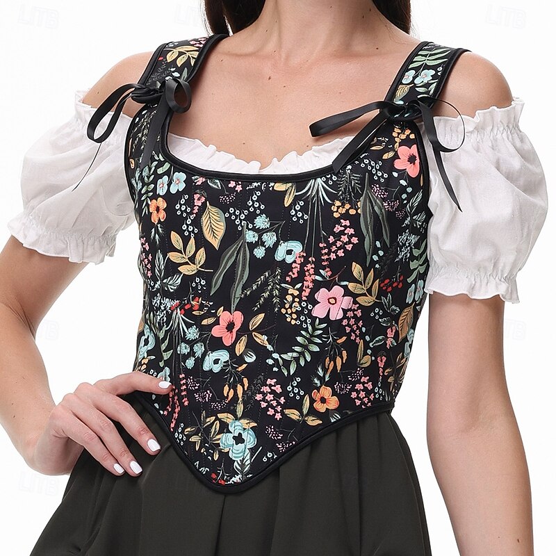Retro Vintage Medieval Renaissance Corset Vest Bustier Viking Lace up Floral Fancy Dress Women's Celtic Fantasy Halloween Carnival Masquerade Vacation Casual Daily LARP Adults' Vest3