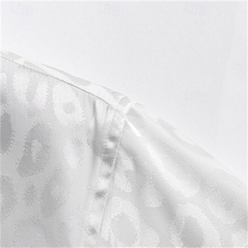 Men's Satin Shirt Dress Shirt Leopard Wedding Outdoor Black White Long Sleeve Collar Summer Spring Clothing Apparel4