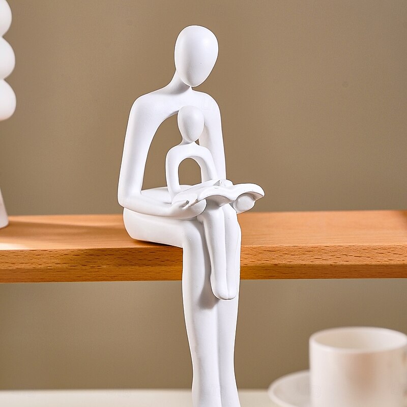 Abstract Parent-Child Reading Figurine, Minimalist Resin Tabletop Decor, Family Bonding Statue for Home, Dining Room, Party, and Gathering Decoration2