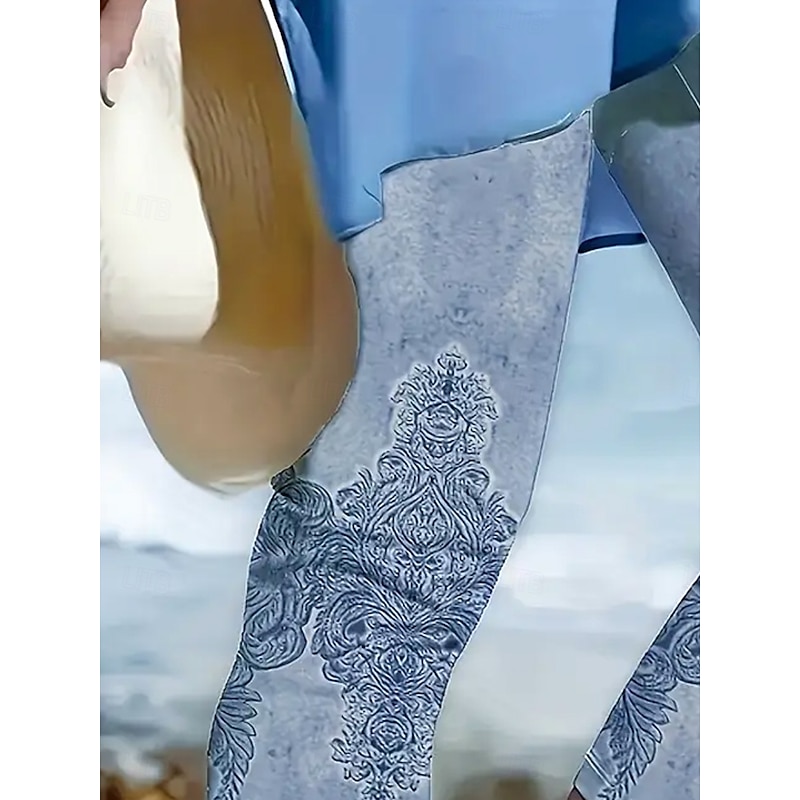 Women's Leggings Capri Pants High Elasticity Vacation Fashion Hawaiian Calf-Length Mid Waist Floral Graphic Printing Breathable Soft  Vacation Casual Daily Robin's Egg Blue Summer Spring Regular Fit2