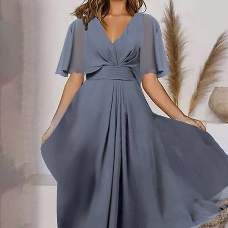 Women's Midi Dress Cocktail Dress Wedding Guest Dress Chiffon Dress Swing Dress Fashion Outdoor Holiday Date Regular Fit Plain Short Sleeve V Neck Pink Blue Purple Summer4