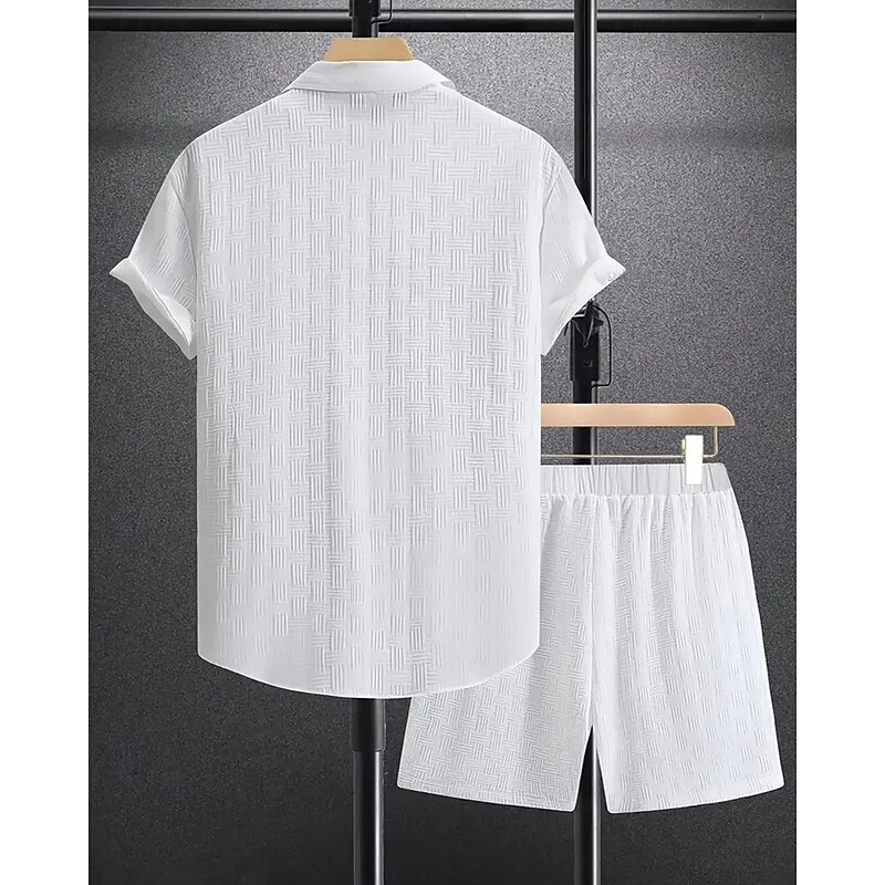 Men's T-shirt Suits 2 Pieces Outfits Tee & Shorts Short Sleeve Shirt Collar Summer Plain Fashion Casual 2 Piece Vacation Daily Wear Going out Black White Pink Top Tee for Men3