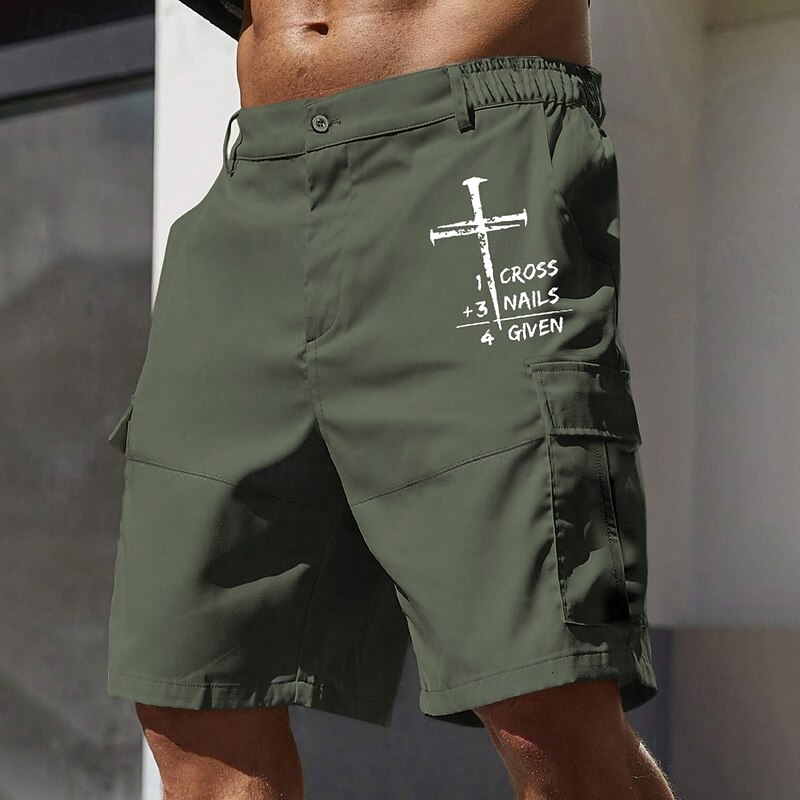 Men's Cargo Shorts Work Shorts Elastic Waist Multi Pocket Letter Cross Knee Length Sports Outdoor Casual Camping & Hiking Classic Shorts Black Army Green Micro-elastic2