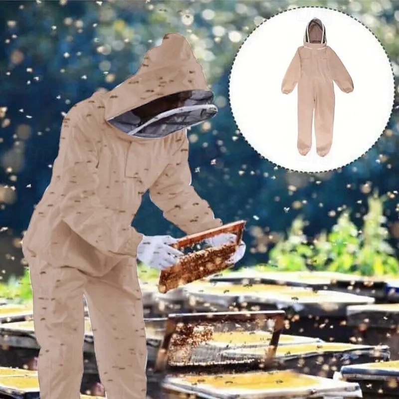 1 Piece Men's Bee Suit Beekeeper Suite Beekeeper Suit With Veil Full-body Durable Beekeeper Suite Suitable for Professional Beekeepers and Beginners