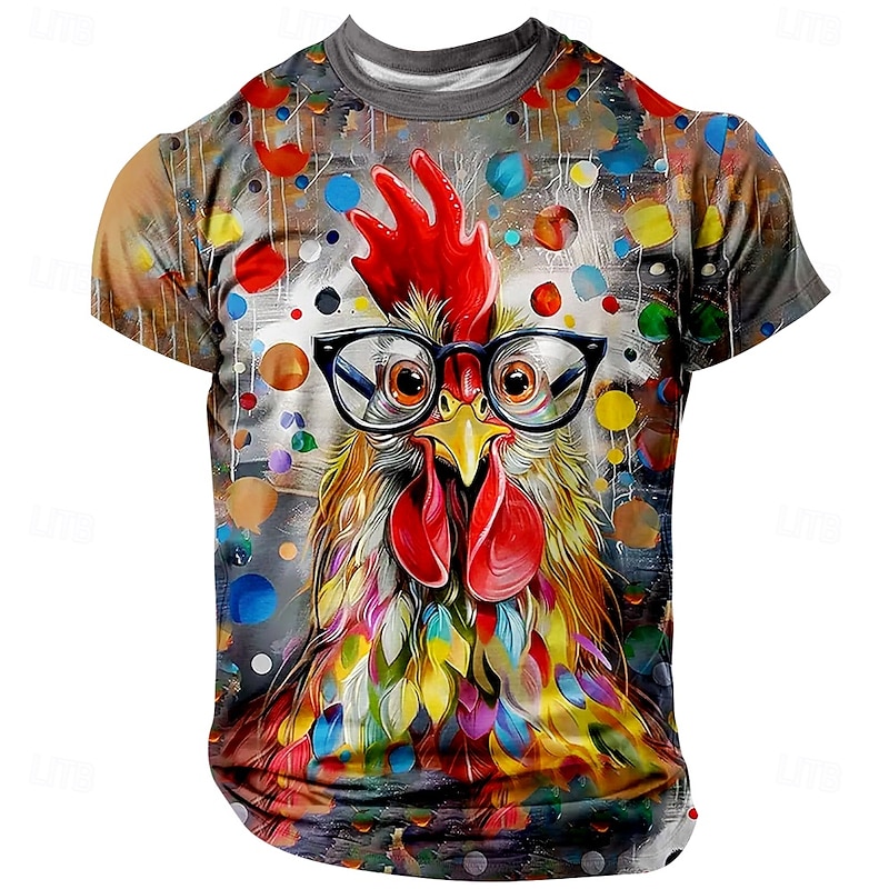 Men's Animal Rooster Funny T Shirt Short Sleeve T shirt 3D Print Crew Neck Shirt Exaggerated Designer Party Holiday Red Summer Spring Clothing Apparel S M L XL XXL XXXL