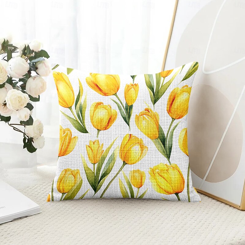 Floral Tulips Decorative Toss Pillows Cover 1PC Soft Square Couch Cushion Case Pillowcase for Bedroom Livingroom Sofa Chair Spring Summer