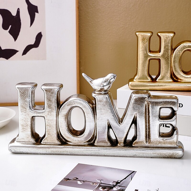 Vintage Gold & Silver Foil HOME Letter Decor – Antique Resin Tabletop Ornament with Gold and Silver Foil Finish, Elegant Home Decoration for Festive Celebrations, Holiday Events, and Interior Accents4