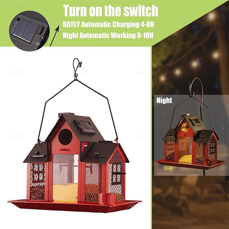 Solar Bird Feeders for Ourside,Bird House Squirrel Proof Feeder,Hanging Metal Mesh Wild Window Large Finch Cardinal Feeder Nest Houses,Bird Outdoors and Garden Decoration3