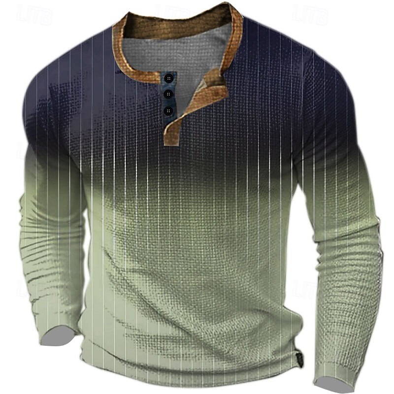 The Ombre Sweater Mens Graphic Shirt Color Block Fashion Designer Basic 3D Print Waffle Henley Casual Style Classic Outdoor Daily Tee Blue Brown Green Long Striped Cotton2