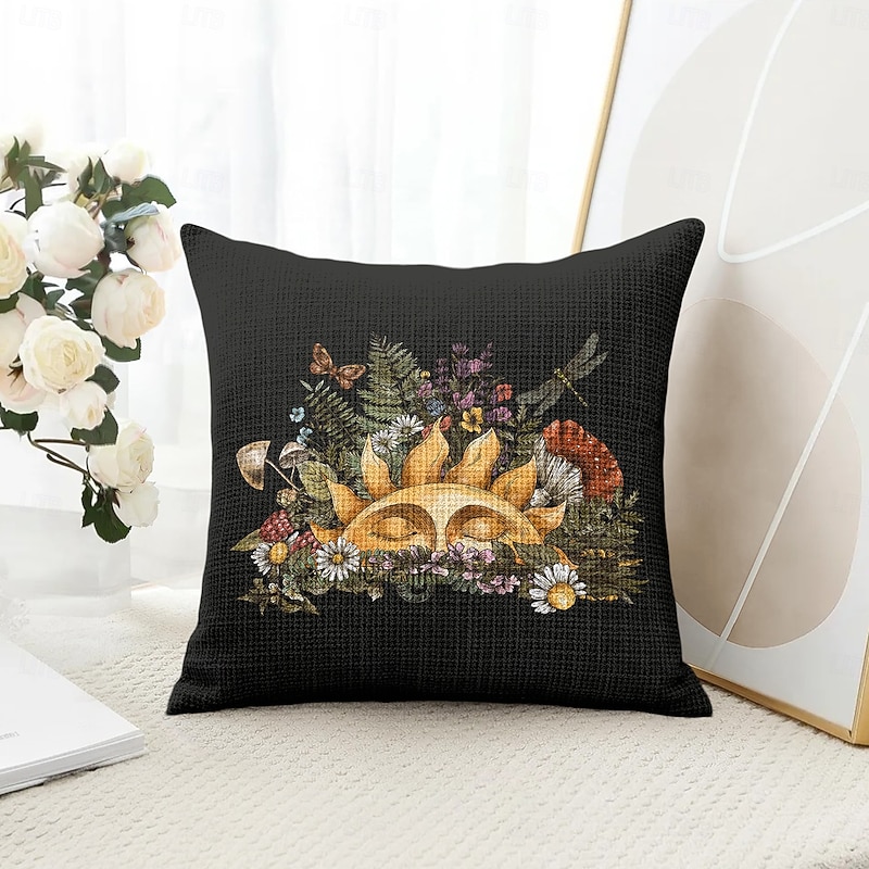 Mandala Bohemian Decorative Toss Pillows Cover 1PC Sun and Moon Soft Square Couch Cushion Case Pillowcase for Bedroom Livingroom Sofa Chair