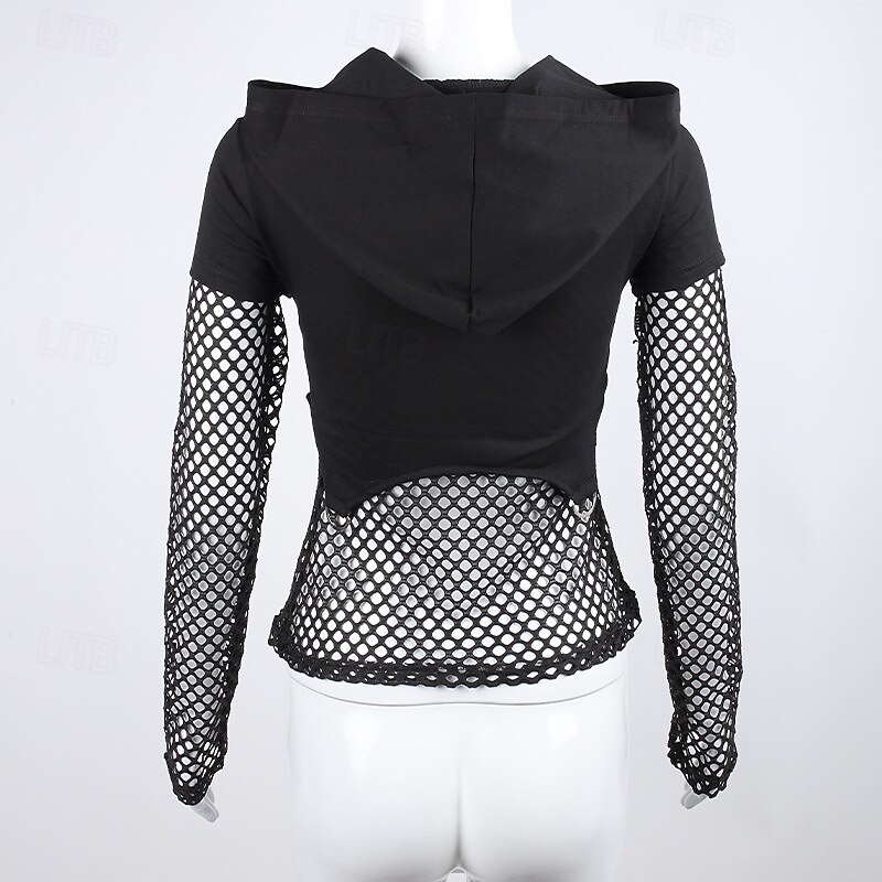 Punk & Gothic Hoodie Goth Girl Fishnet Design Pentagram Fancy Dress Women's Halloween Carnival Party Casual Daily Adults' Top Spring & Summer4