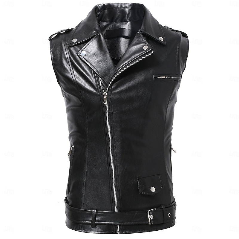 Retro Vintage 1980s Motorcycle Vest Leather Vest Bikers Rocker Glossy Finish Fancy Dress Men's Party Casual Daily Pride Parade Adults' Spring & Summer