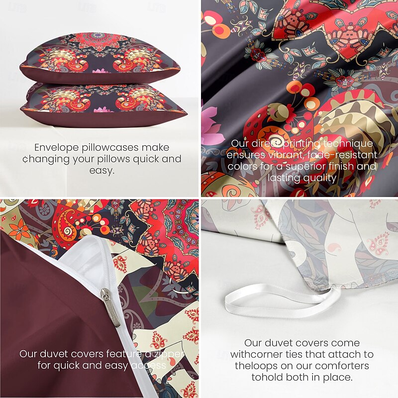 Bohemian Duvet Cover Set 100% Cotton Soft and Breathable Bedding Featuring Elephant Paisely Prints Lightweight and Durable Quilt Cover Comfortable for All Seasons Easy to Care3