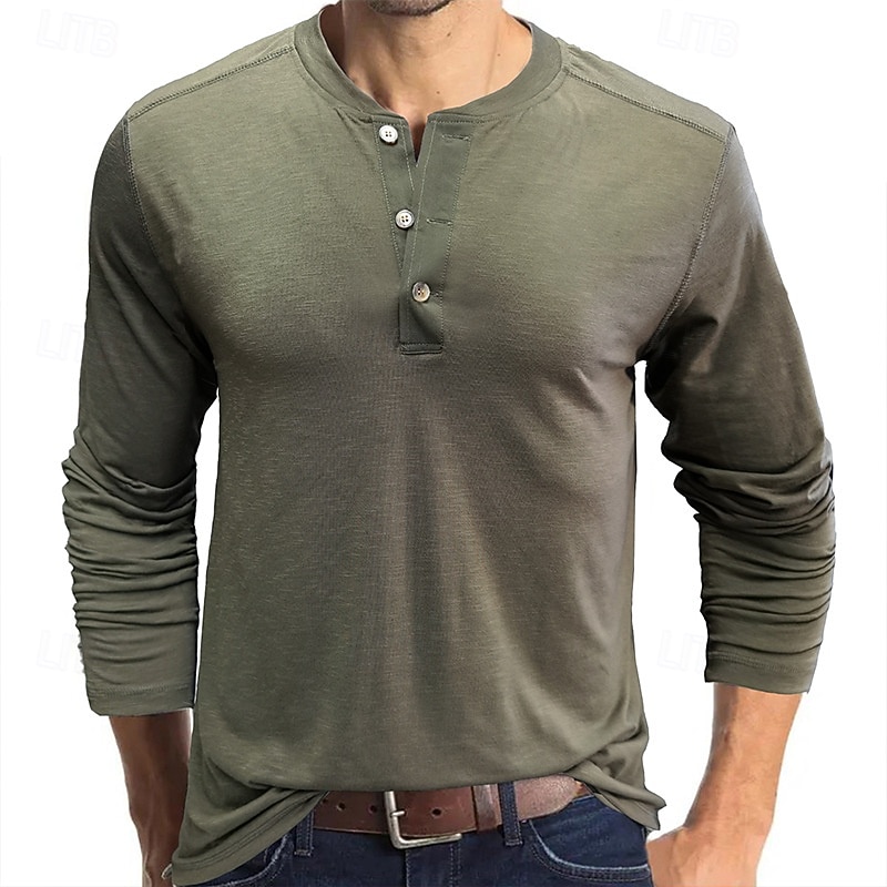 Men's Button T Shirt T Shirt Henley Shirt Tee Top Long Sleeve Henley Spring &  Fall Plain Fashion Designer Basic Vacation Street Going out Black White Wine Top Tee for Men - Main Image
