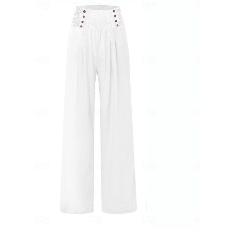 Women's Cotton Linen Wide Leg Solid Color Chinos Baggy Pants Basic Casual Full Length High Waist Plain Elastic Waistband Comfy Soft Comfortable Micro-elastic Outdoor Street Beach2
