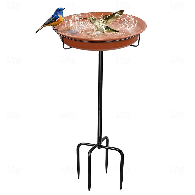 Freestanding Birdbaths Bowl Outdoor, Free Standing Garden Bird Bath Bird Feeder Bowl with Metal Stake, Detachable Decoration Spa Birdfeeder for Garden Patio Yard Lawn