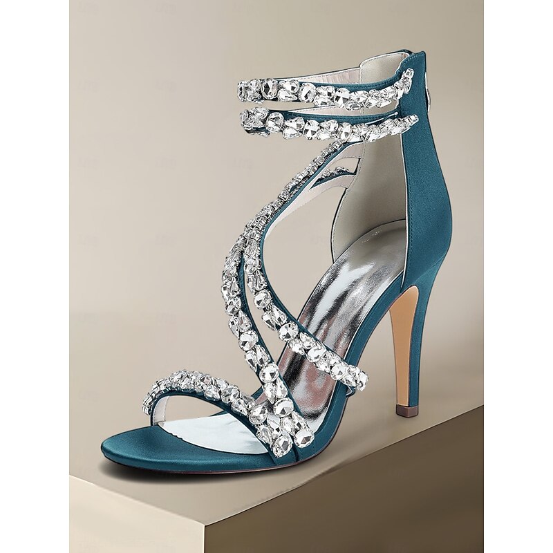 Women's White Rhinestone Strappy High Heel Sandals – Elegant Cocktail Party Wedding Shoes2