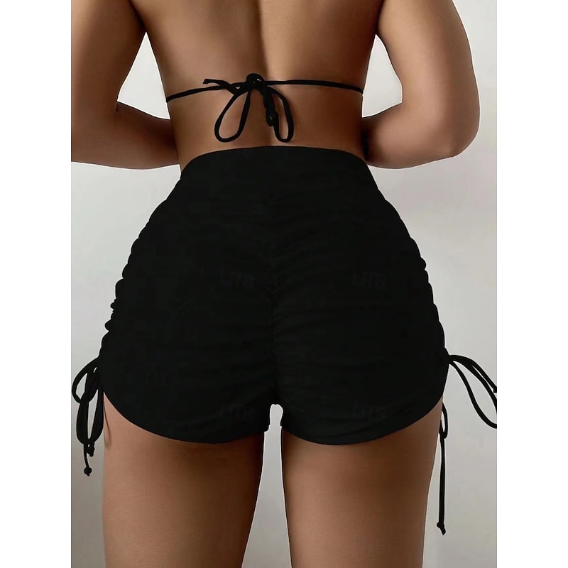 Women's Swimsuits Stretchy Boxer Shorts Swimsuit High Waist Vacation Beach Wear Solid Color Sleeveless Bathing Suits