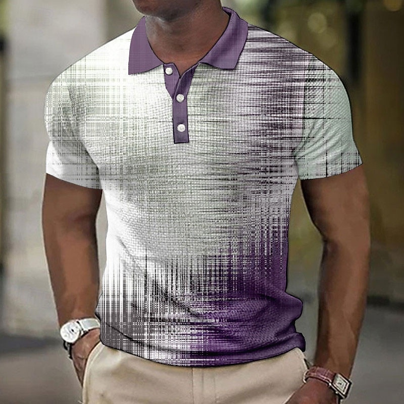 Men's Plaid Waffle Polo Shirts Golf Shirt Short Sleeve Polo Shirts Collared Shirts Business Casual WorkWear Formal Wear Festival Wear Buttons 3D Print Blue Purple Brown4